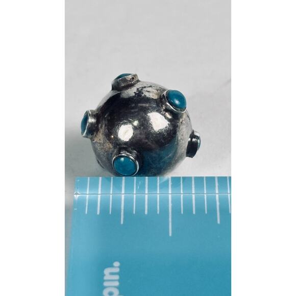 Sterling Silver and Turquoise Sputnik Ball Charm Pendant 5/8" - Picture 4 of 5
